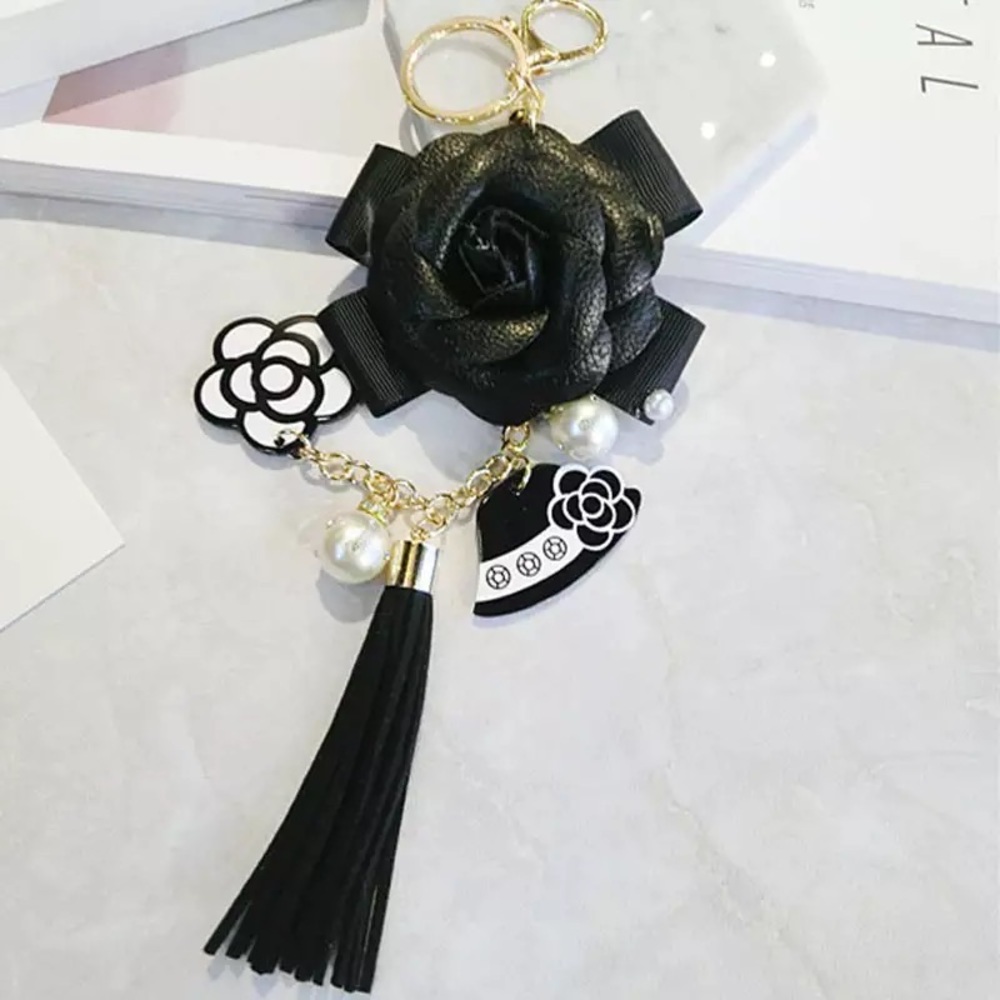 NEW Black Camellia Keychain bag pendant